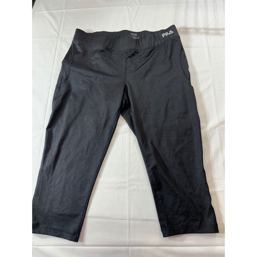 Fila Sport Performance Women Black Geometric Cropped Leggings Capri Pants Large